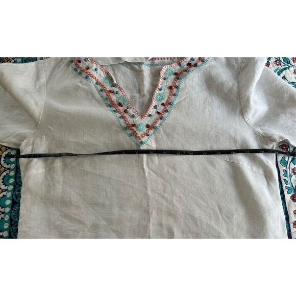 J McLaughlin 100% linen V-neck embroidery top blouse white size 6 - Picture 5 of 5